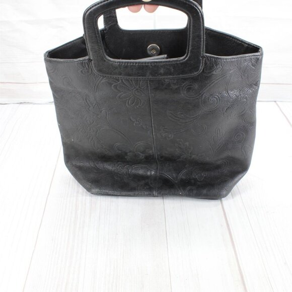 Fossil Rachel Black Leather Floral Snap Tooled Dual Handle Handbag - Picture 8 of 9